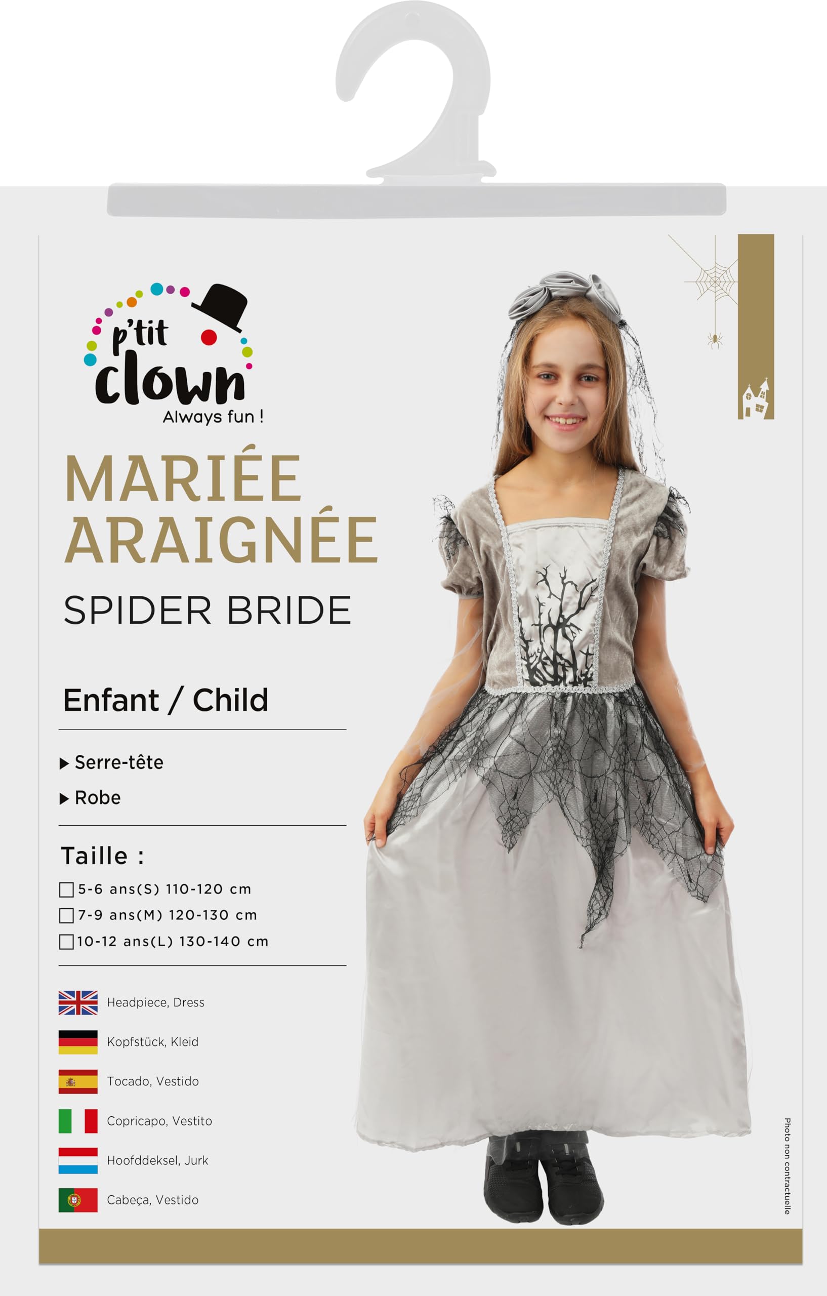 p-tit-clown-spinnenbraut-kost-m-grau-kind-kleid-haarreif image 5