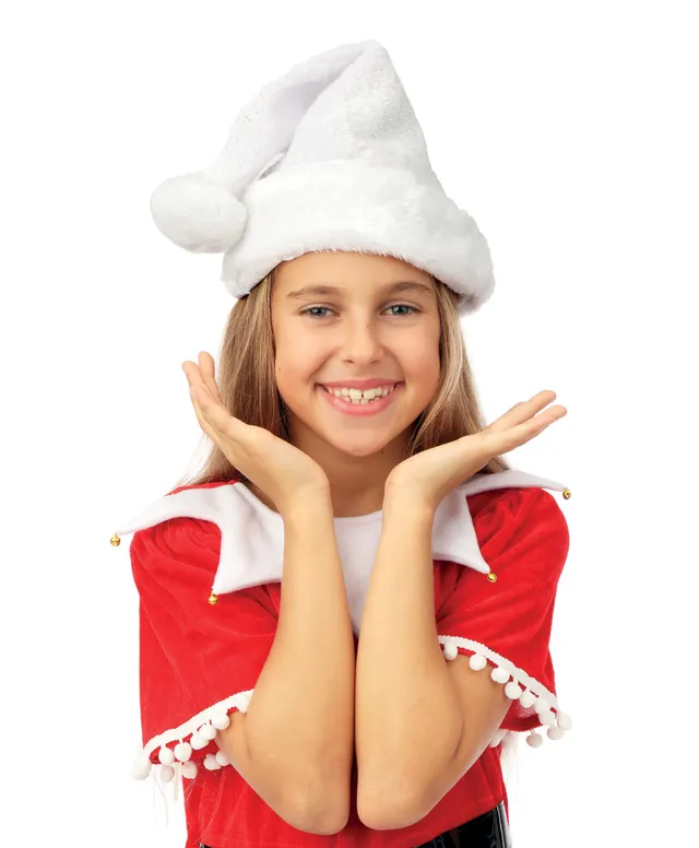p-tit-clown-weihnachtsm-tze-kind-wei-silber-kunstpelz-mit-bommel image 1