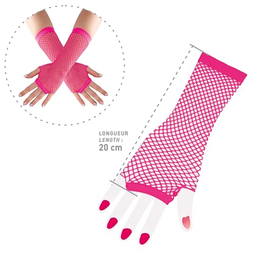 ptit-clown-fingerlose-netz-handschuhe-lang-neon-rosa-erwachsene image 8