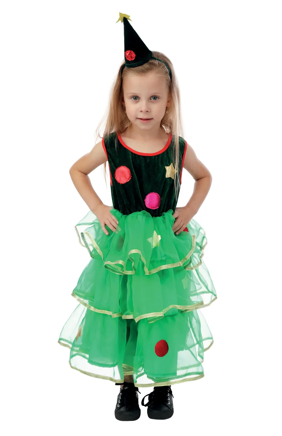 ptit-clown-weihnachtsbaum-kost-m-f-r-m-dchen-kleid-haarreif-gr-n image 1