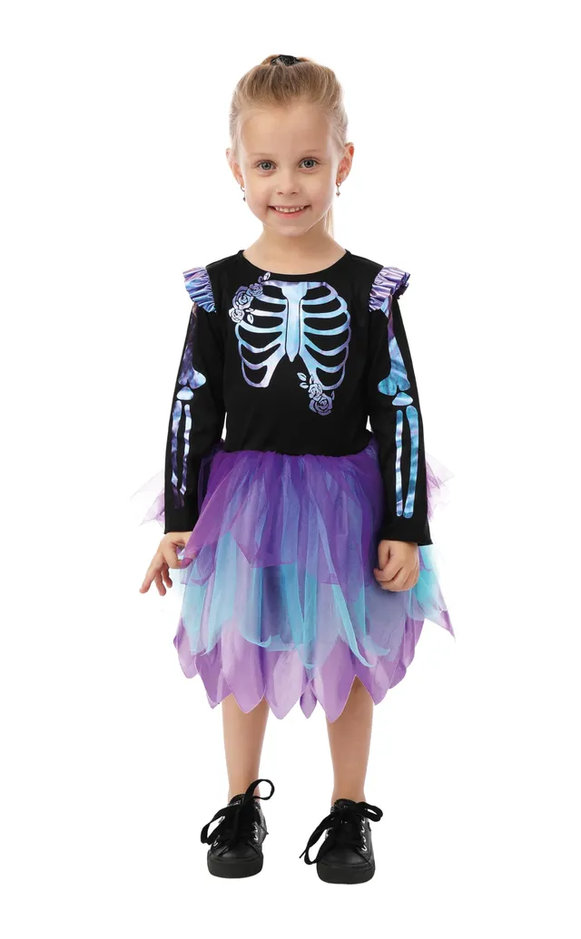 ptit-clown-skelett-kost-m-schillernd-r-sche-schwarz-violett-m-dchen-3-4-jahre image 1