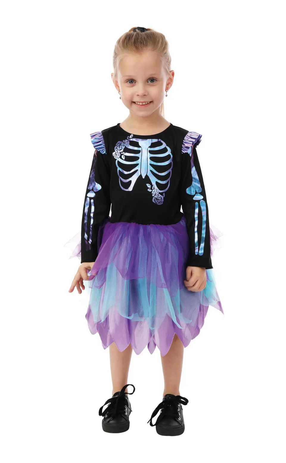 ptit-clown-skelett-kost-m-schillernd-r-sche-schwarz-violett-m-dchen-3-4-jahre image 1