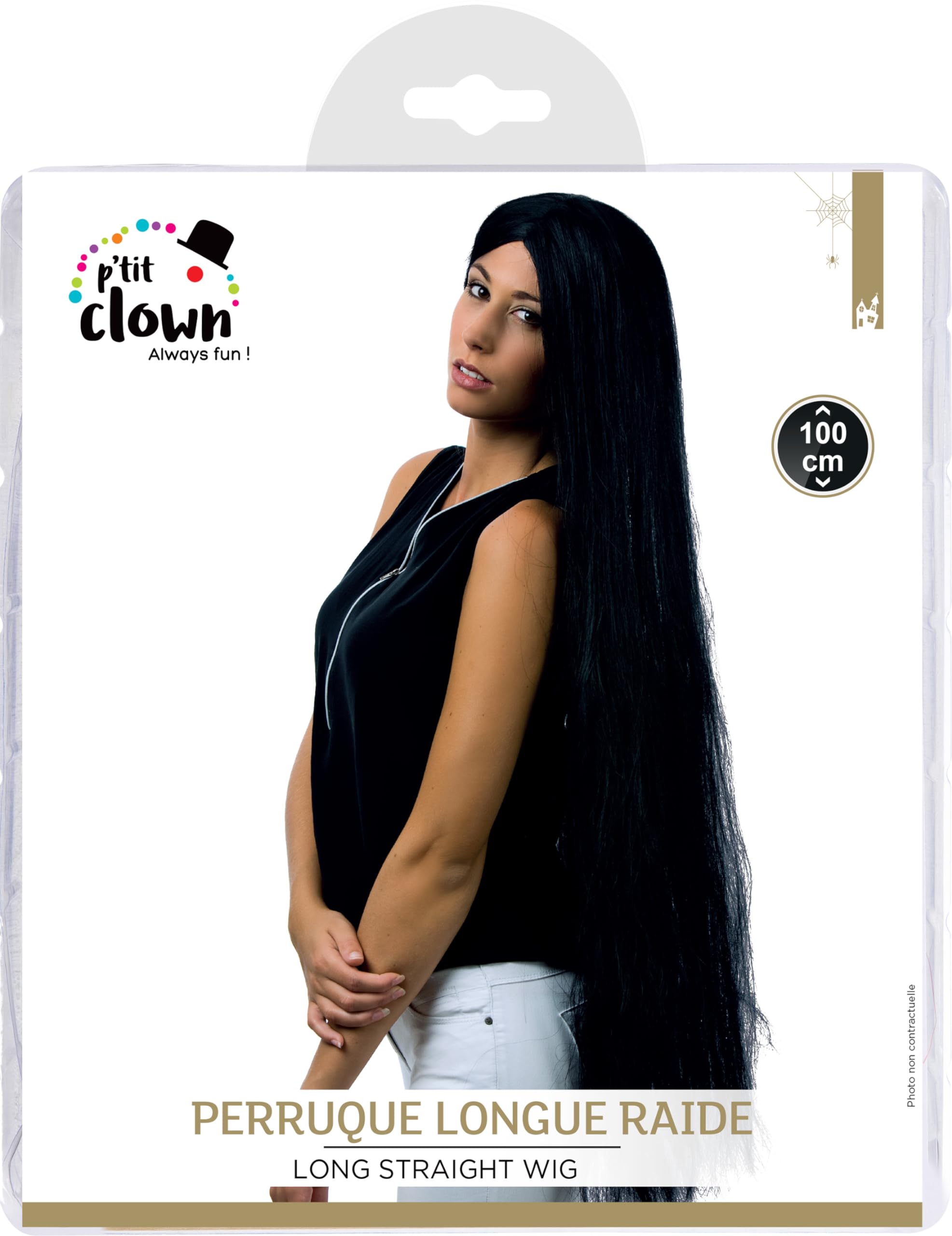 ptit-clown-damen-per-cke-lang-glatt-schwarz-100-cm-hexe image 2