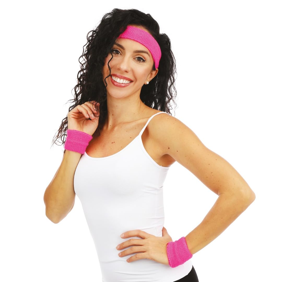ptit-clown-stirnband-und-manschetten-set-frottee-neonrosa-erwachsene image 2