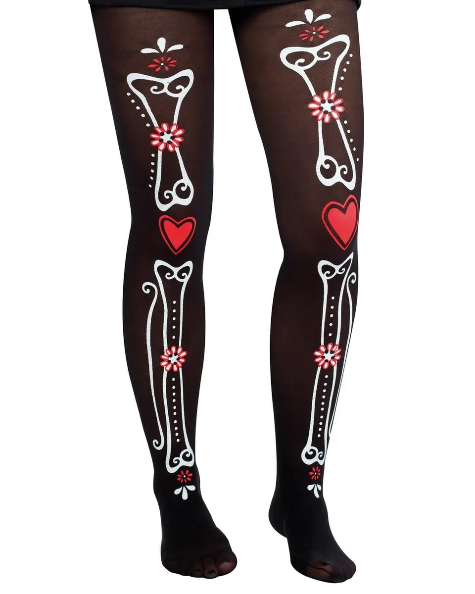 p-tit-clown-skelett-strumpfhose-dia-de-los-muertos-damen-schwarz-einheitsgr-e image 1