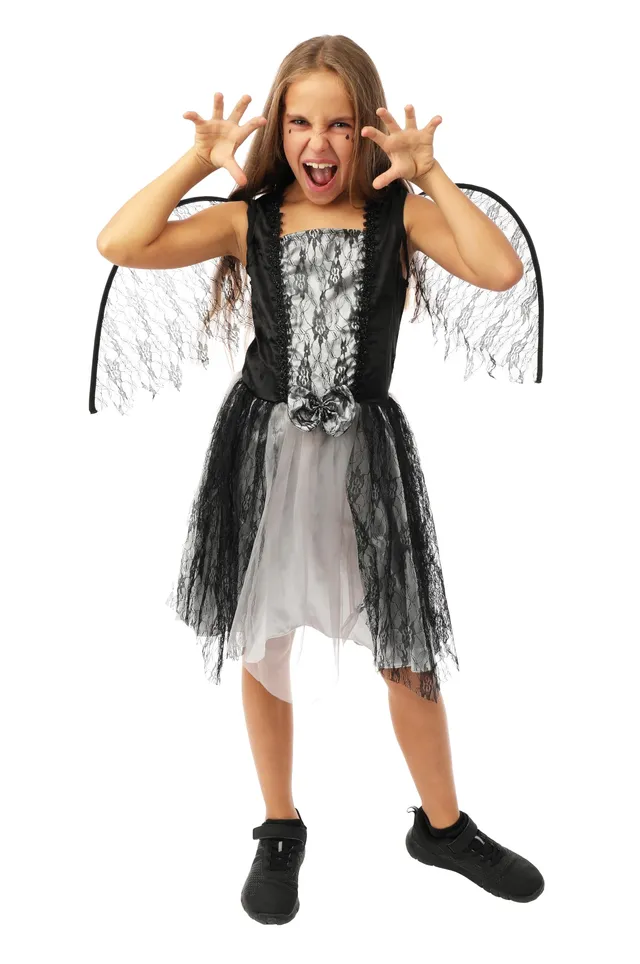 ptit-clown-m-dchenkost-m-zerrissener-engel-schwarz-grau-mit-fl-geln image 1