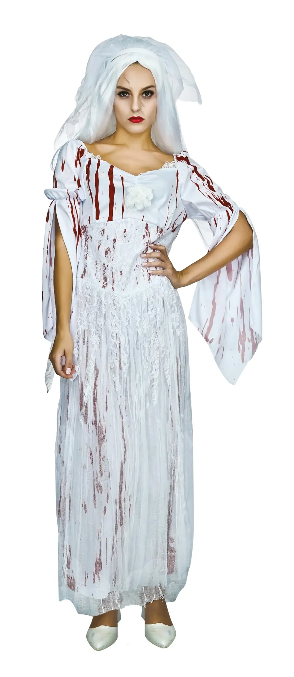 ptit-clown-blutige-braut-kost-m-erwachsene-kleid-mit-kopfschmuck-f-r-halloween image 1