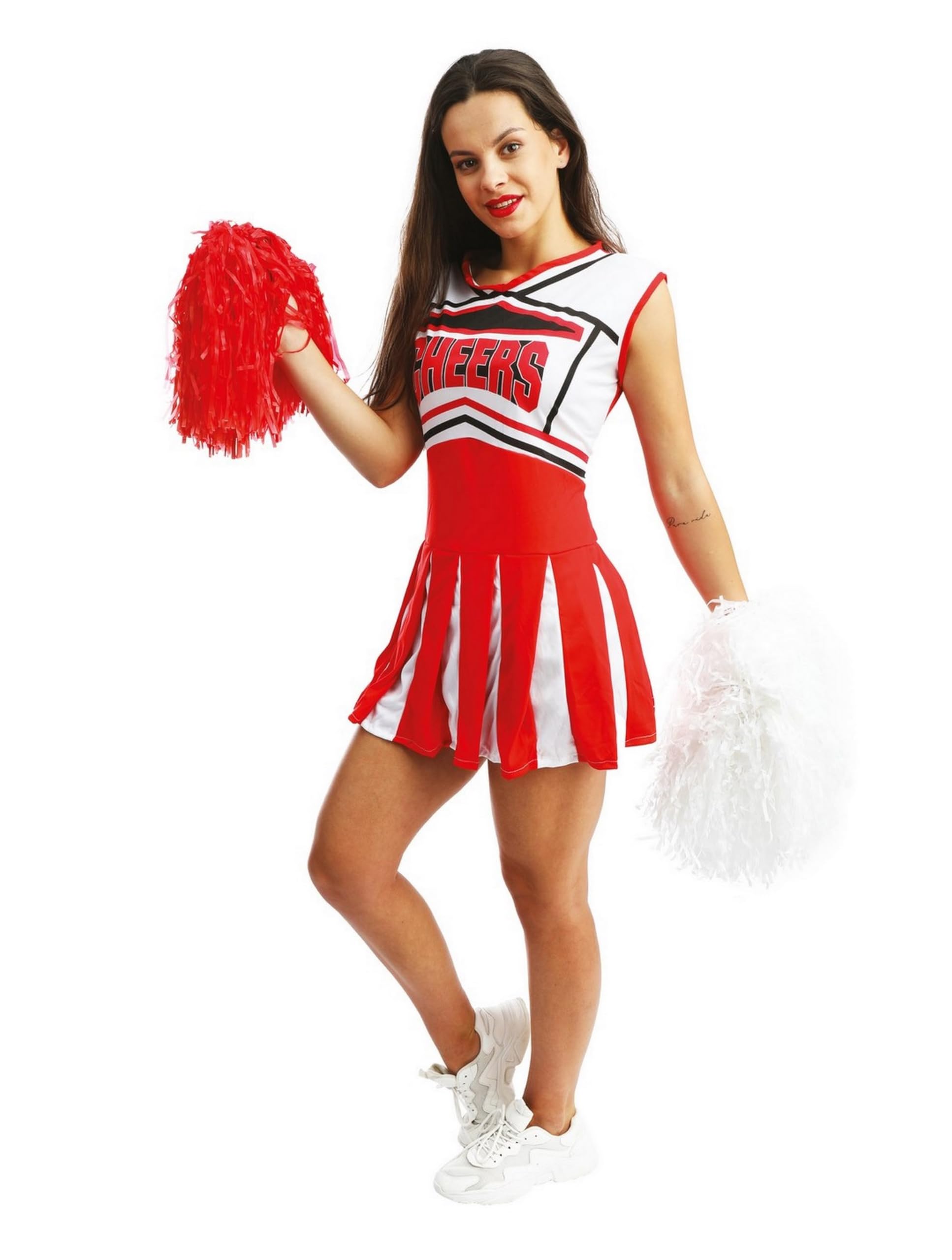 ptit-clown-pompom-girl-cheerleader-kost-m-damen-rot-wei-polyester image 2