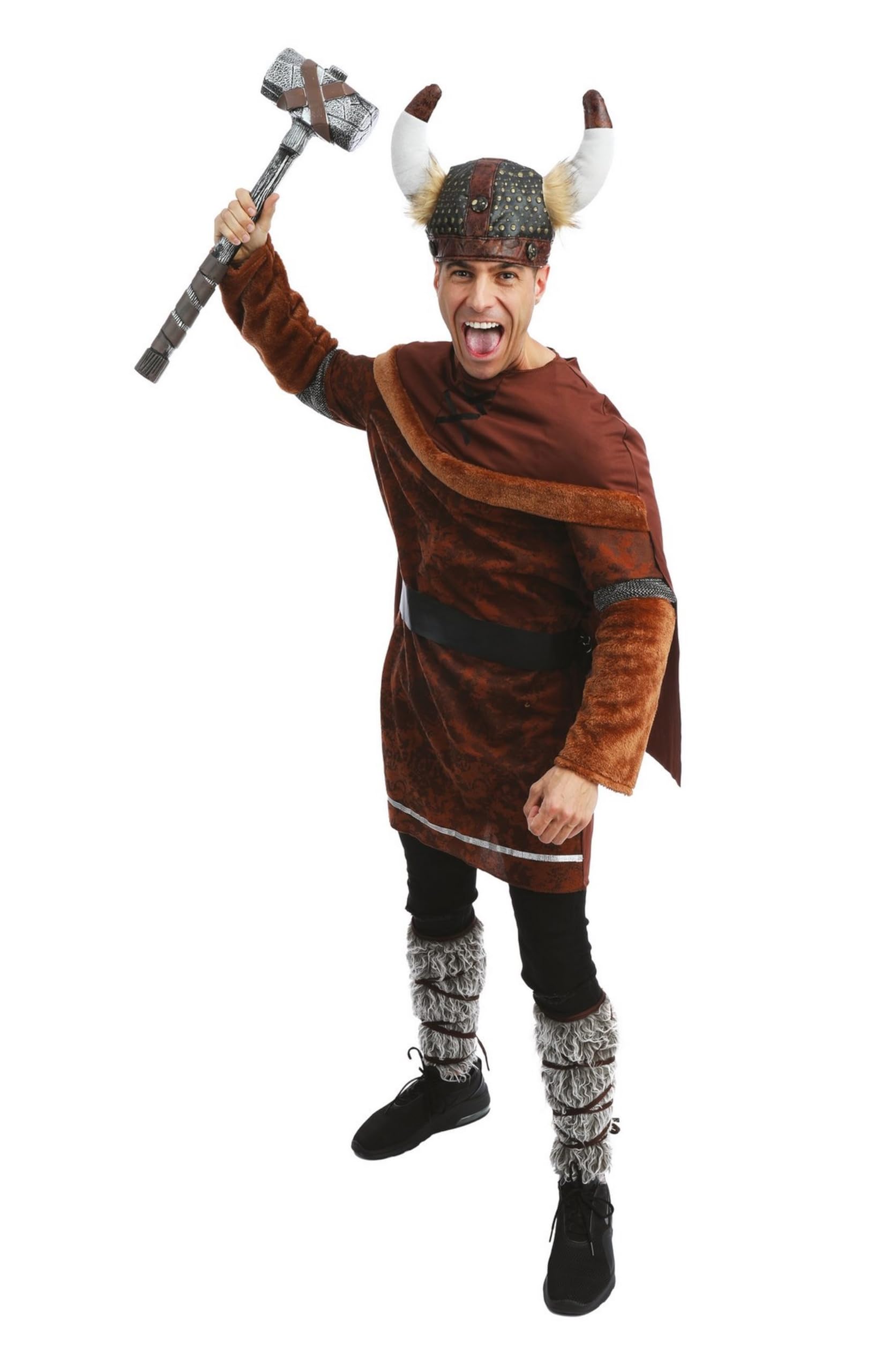 p-tit-clown-wikingerhelm-braun-kunstleder-mit-nieten-und-haaren-erwachsene image 5