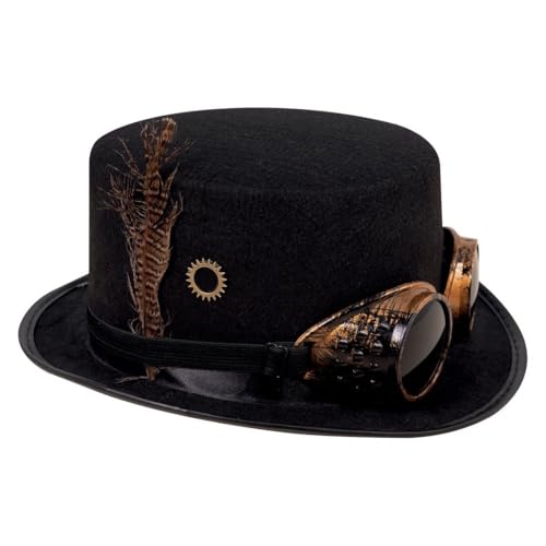 ptit-clown-95840-steampunk-zylinder-hut-hohe-form-schwarz-mit-abnehmbarer-goggle image 6