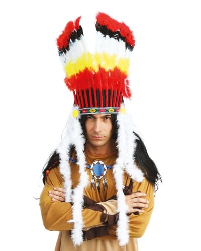 ptit-clown-indianer-kopfschmuck-rot-gelb-mit-marabouts-einheitsgr-e image 3