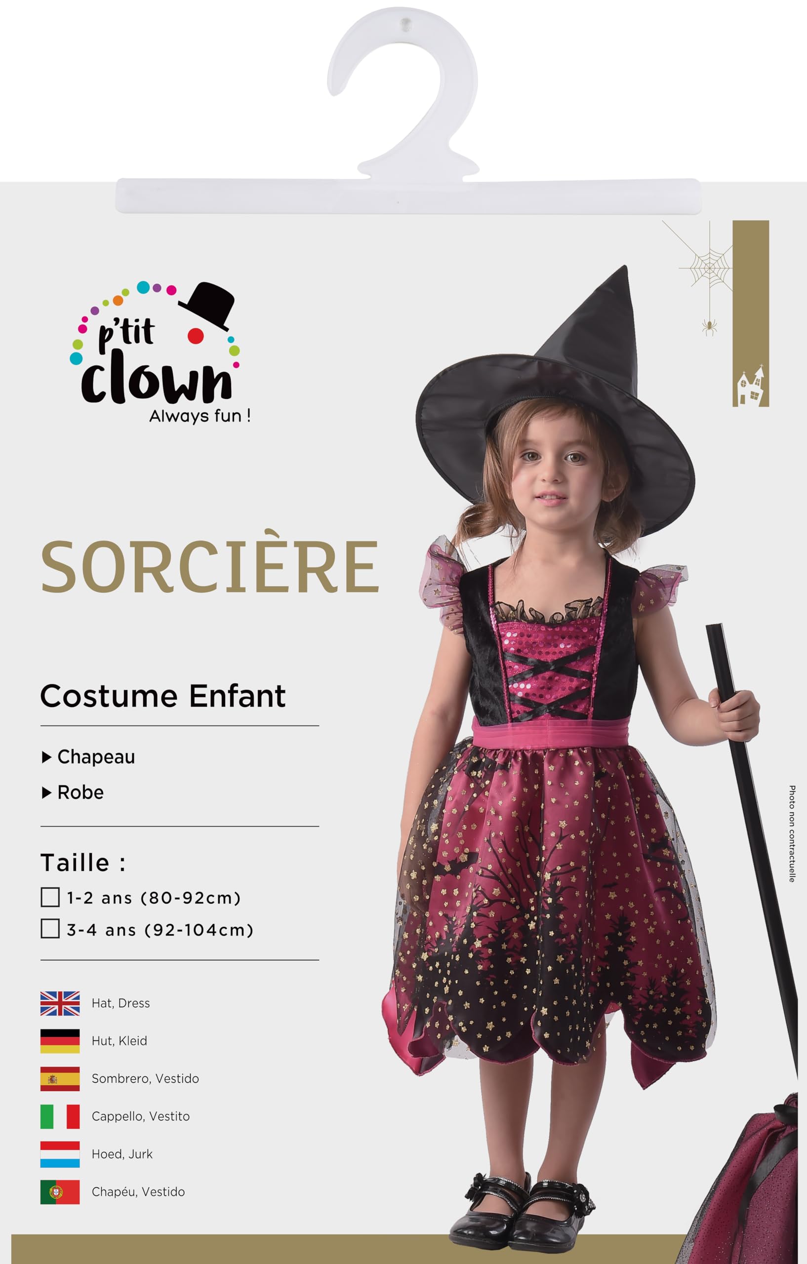 p-tit-clown-hexenkost-m-m-dchen-rosa-3-4-jahre-kleid-mit-spitzhut image 3