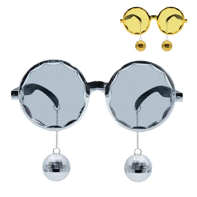 ptit-clown-35001-disco-brille-kunststoff-goldfarben-silberfarben-mit-disco-kugel image 1