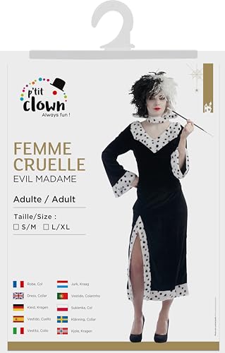 ptit-clown-cruella-damenkost-m-erwachsene-kleid-halsband-schwarz-wei image 7