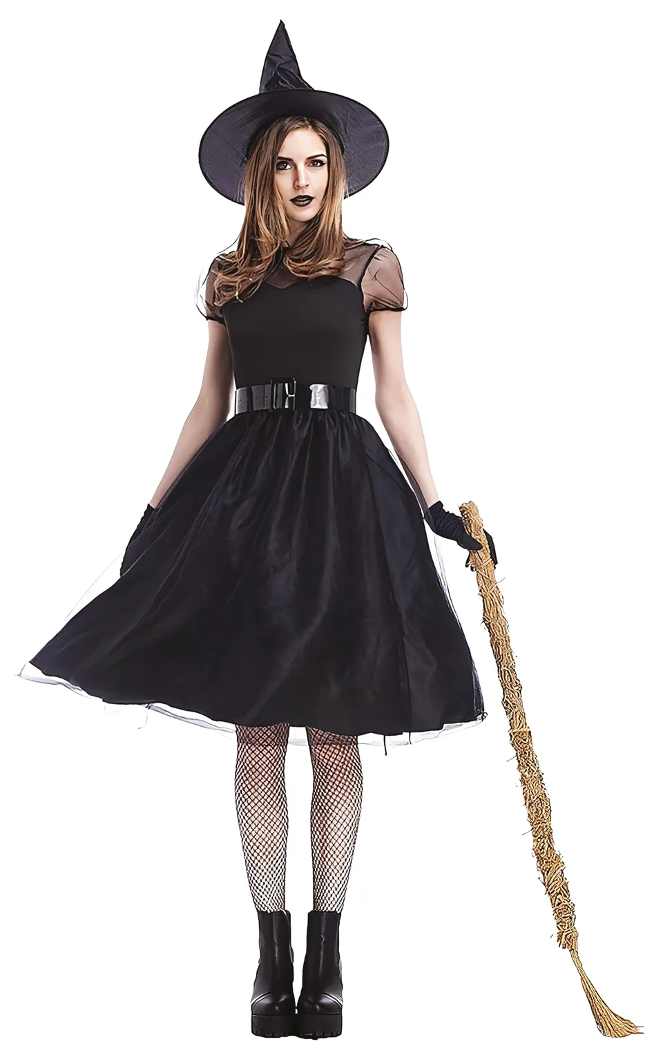 ptit-clown-hexenkost-m-damen-schwarz-gr-e-l-kleid-hut-und-handschuhe image 1