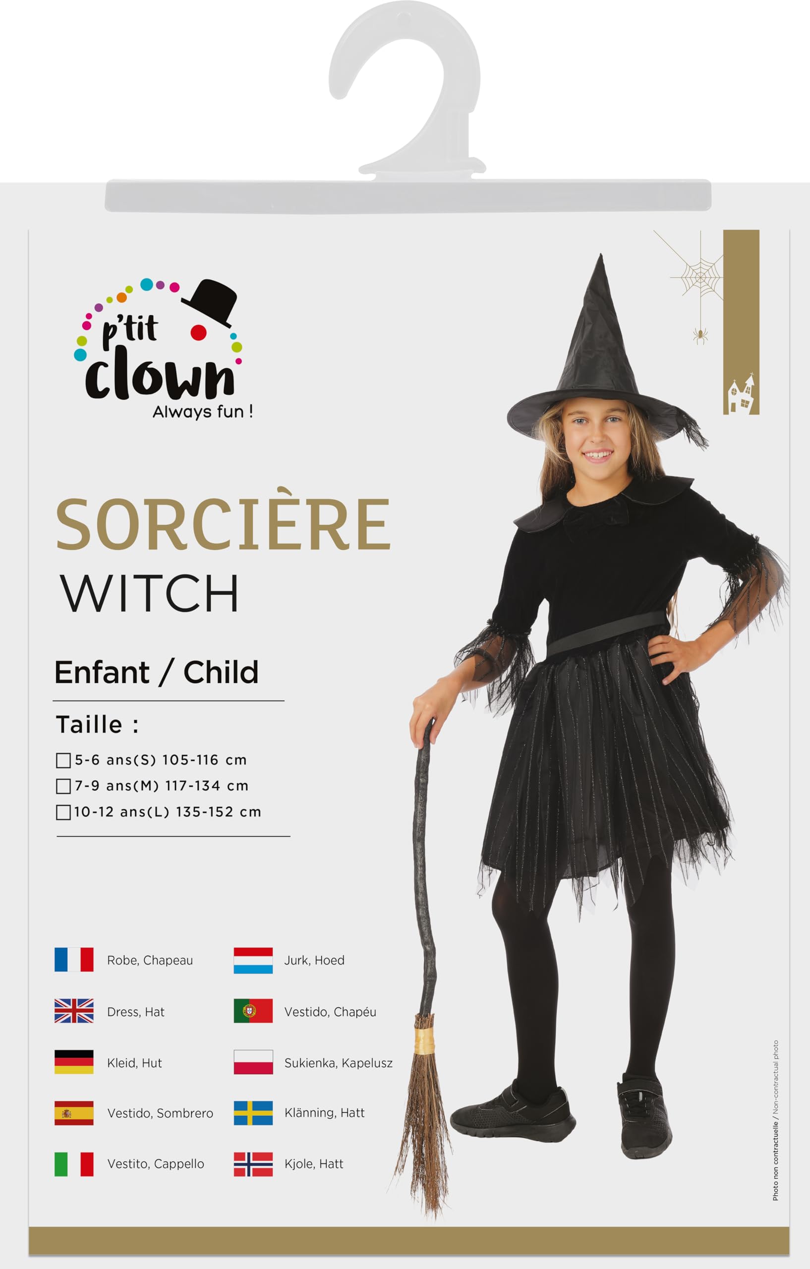 ptit-clown-hexenkost-m-f-r-m-dchen-schwarz-10-12-jahre-kleid-mit-schleier-und-he image 5