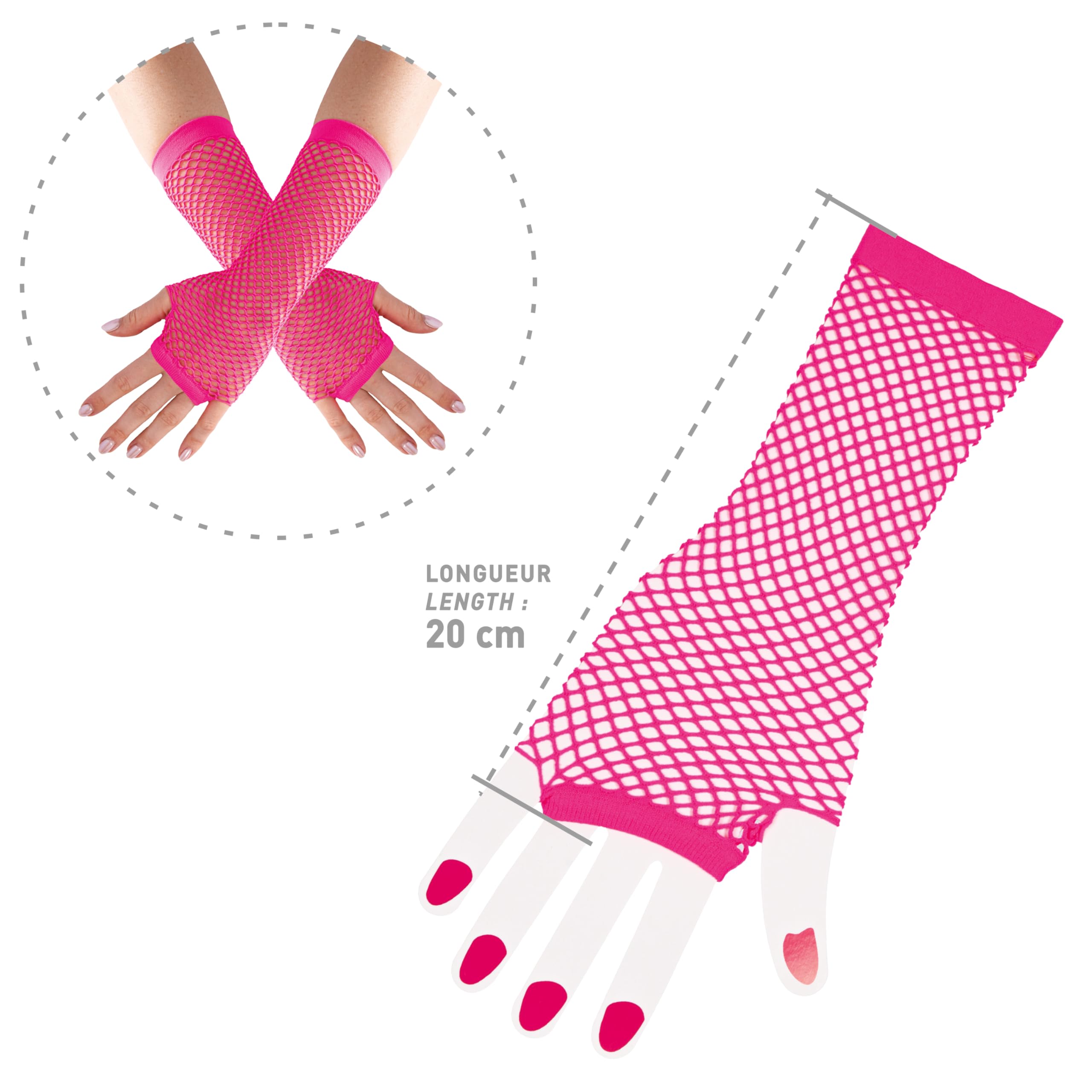 ptit-clown-fingerlose-netz-handschuhe-lang-neon-rosa-erwachsene image 3