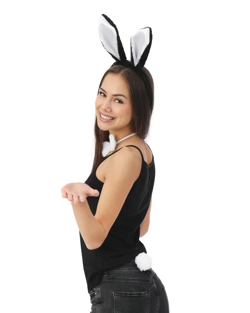 ptit-clown-tier-kost-m-set-kaninchen-schwarz-wei-erwachsene image 1