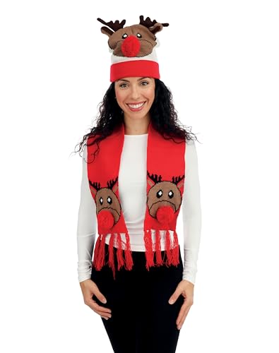 ptit-clown-weihnachts-set-m-tze-schal-rot-rentier-erwachsene-acryl image 4