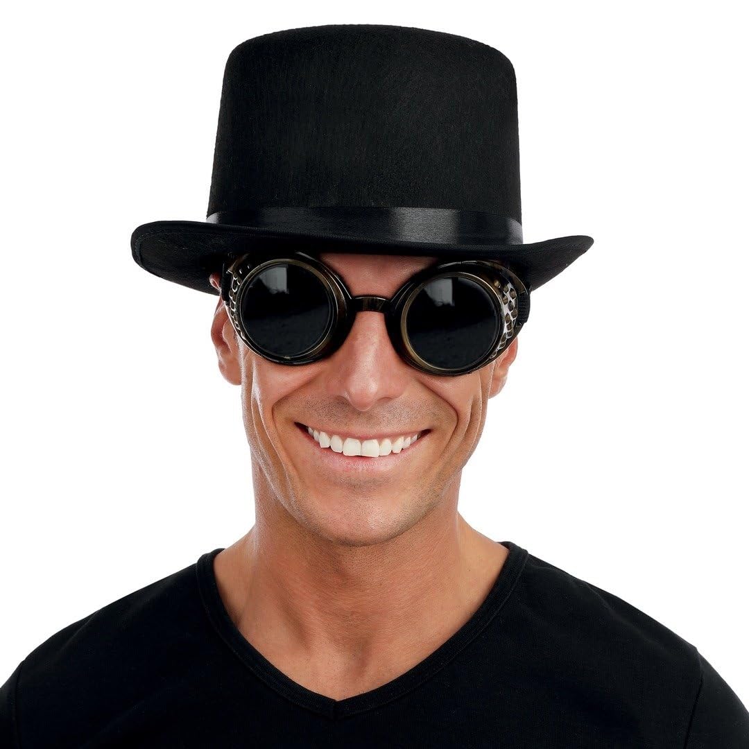 ptit-clown-95840-steampunk-zylinder-hut-hohe-form-schwarz-mit-abnehmbarer-goggle image 3