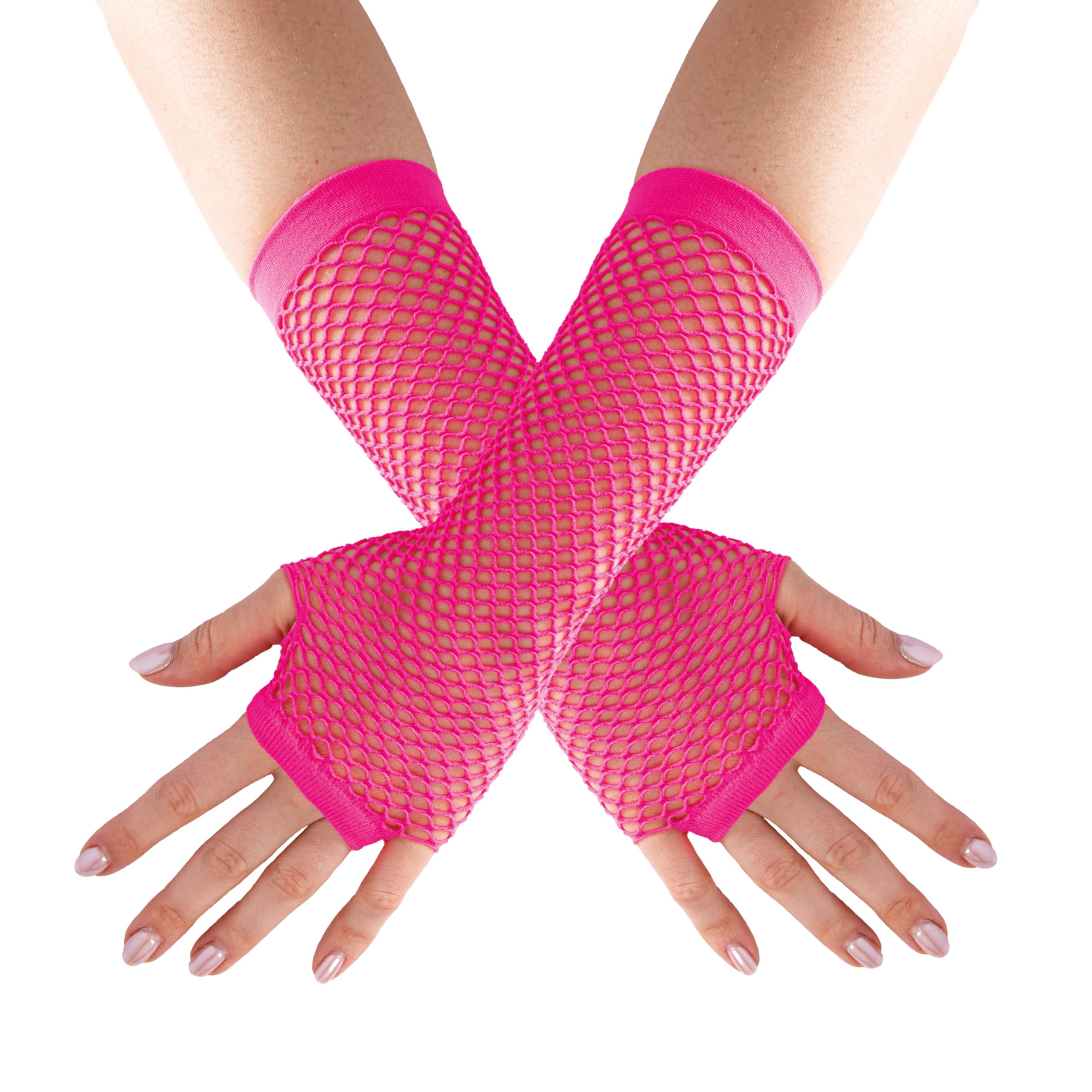 ptit-clown-fingerlose-netz-handschuhe-lang-neon-rosa-erwachsene image 1