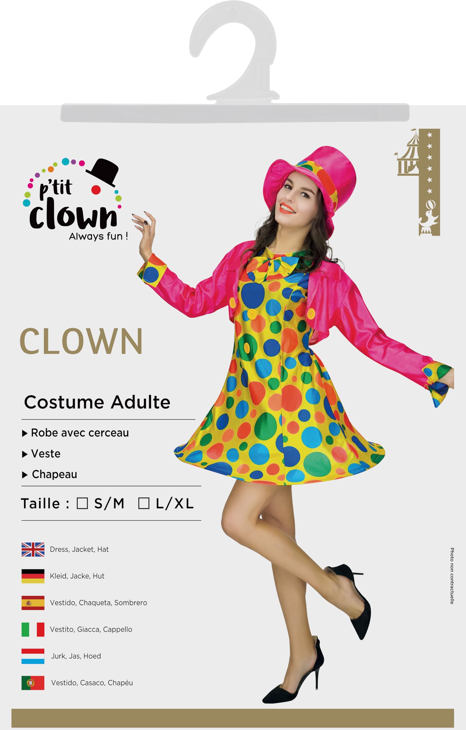 p-tit-clown-clown-kost-m-damen-l-xl-kleid-hut-jacke-mehrfarbig image 3