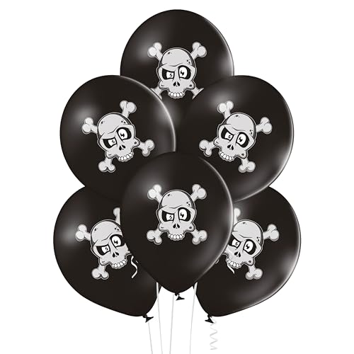 ptit-clown-halloween-ballons-30-cm-8er-set-schwarz-mit-totenkopf-und-knochen image 3