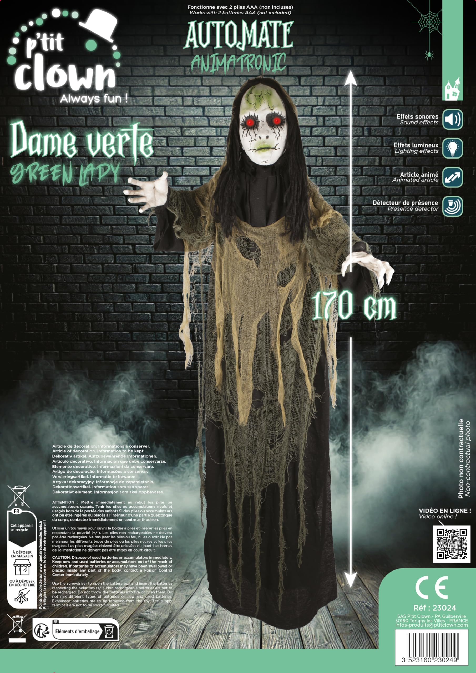 p-tit-clown-h-ngende-gr-ne-dame-170-cm-animierte-halloween-deko-mit-sound-und-li image 2