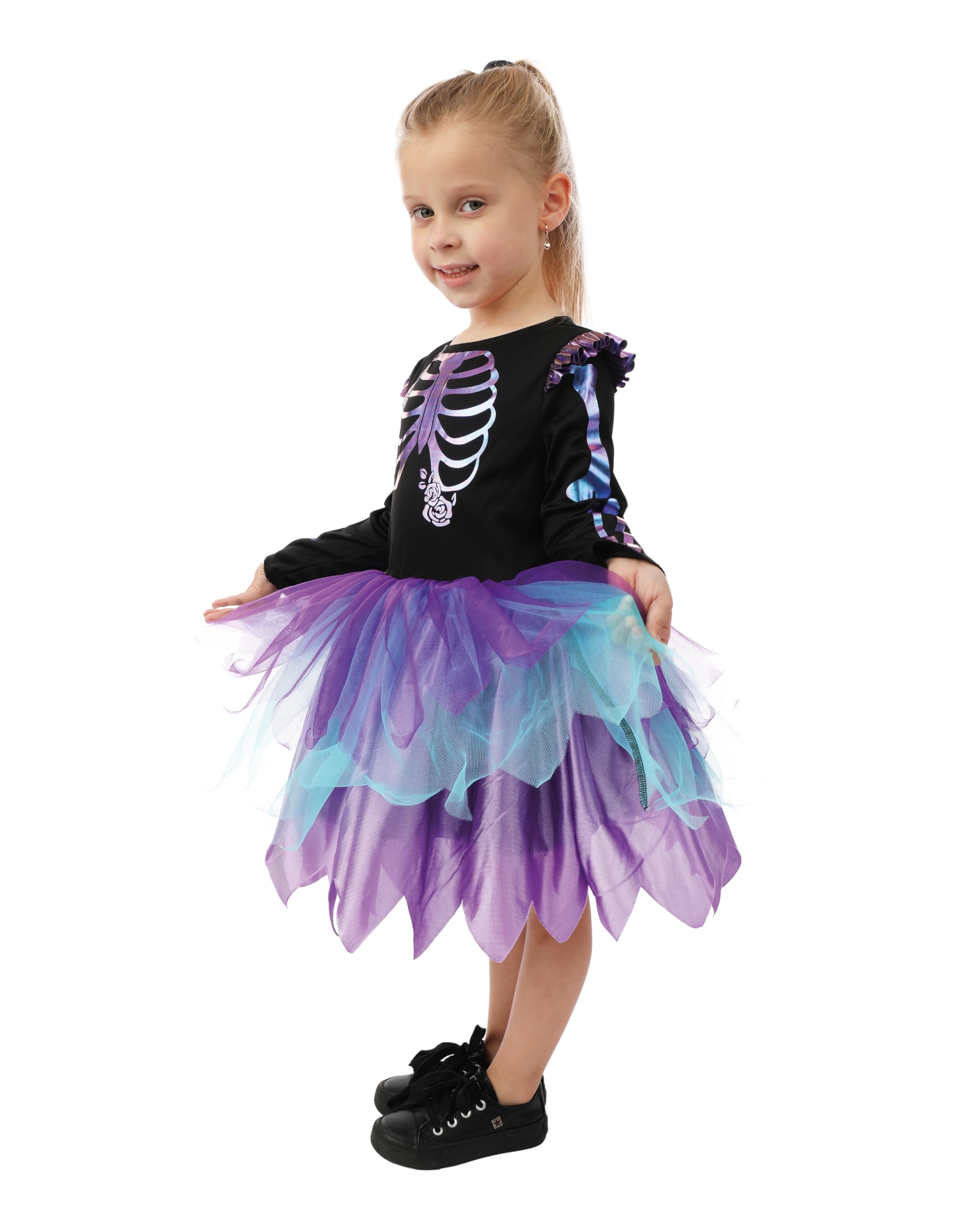 ptit-clown-skelett-kost-m-schillernd-r-sche-schwarz-violett-m-dchen-3-4-jahre image 2