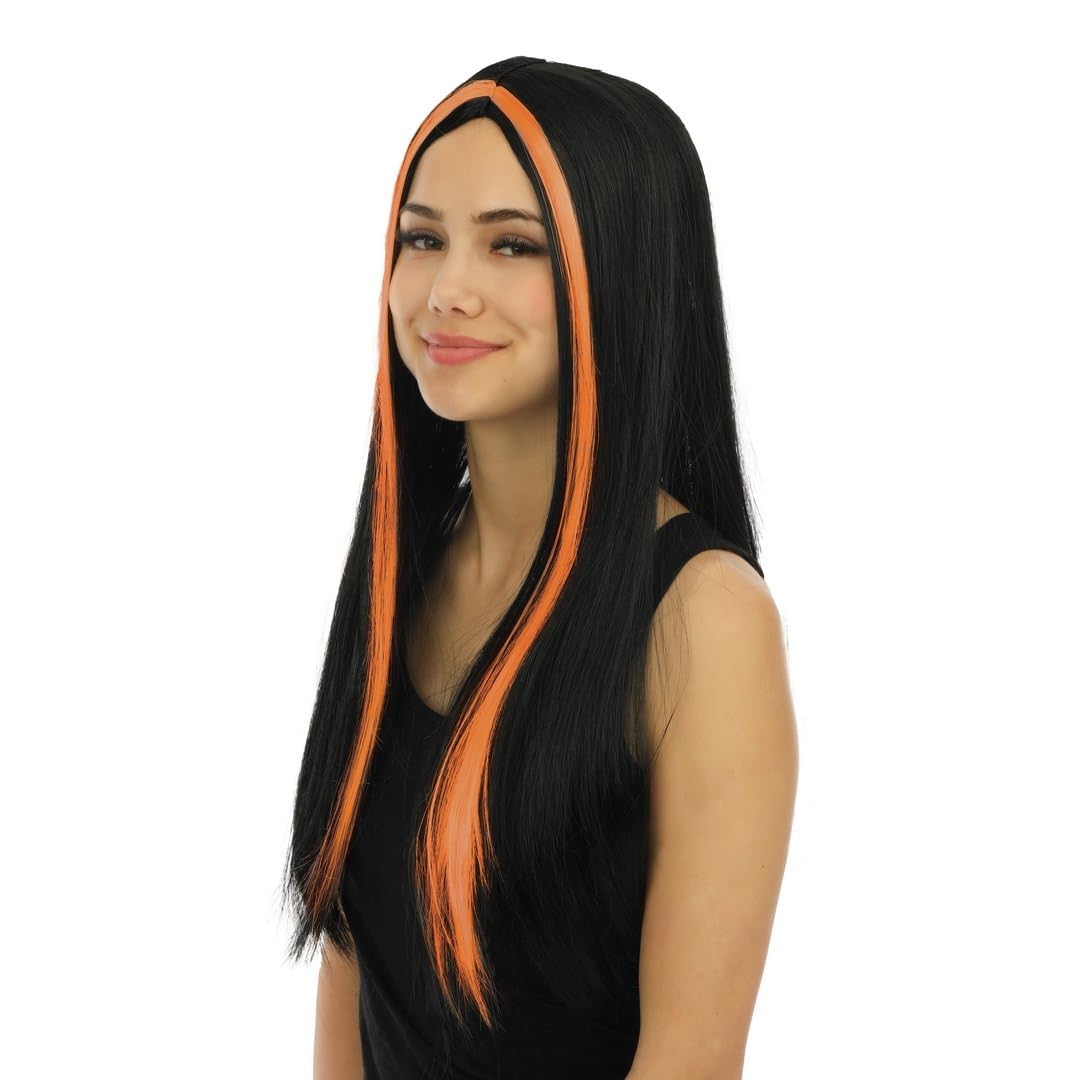 ptit-clown-11502-lange-hexenper-cke-schwarz-orange-damen-kunsthaar image 2