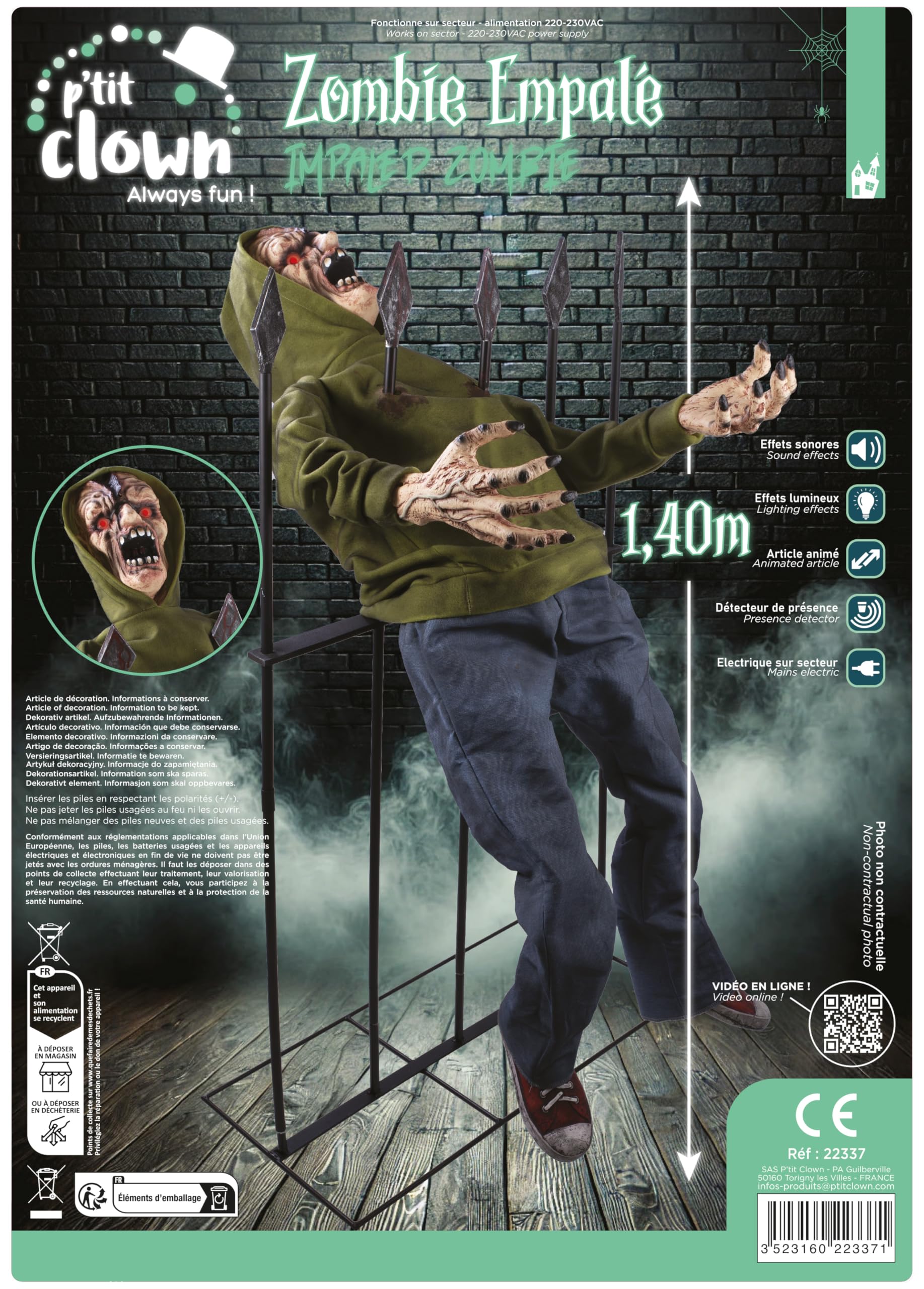 p-tit-clown-22337-animierter-aufgespie-ter-zombie-140-cm-mit-sound-und-licht image 5