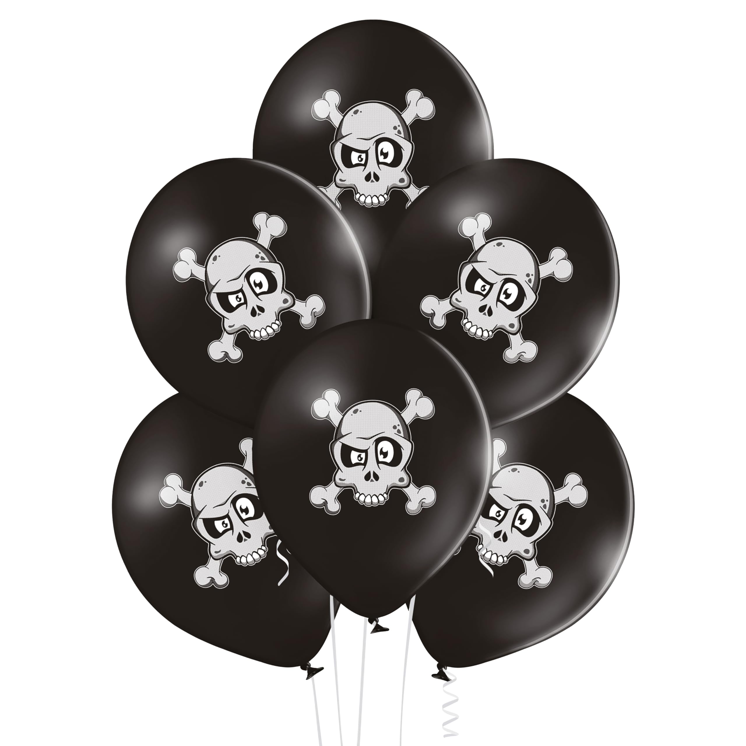 ptit-clown-halloween-ballons-30-cm-8er-set-schwarz-mit-totenkopf-und-knochen image 1