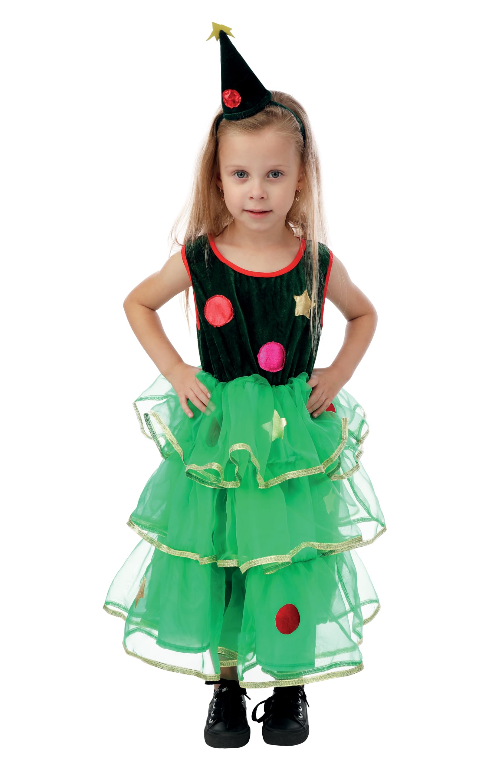 ptit-clown-weihnachtsbaum-kost-m-f-r-m-dchen-kleid-haarreif-gr-n image 1