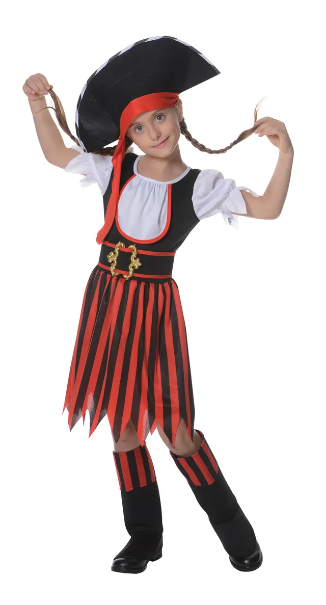 p-tit-clown-piratenkost-m-f-r-m-dchen-10-12-jahre-caprihose-rot-schwarz image 1