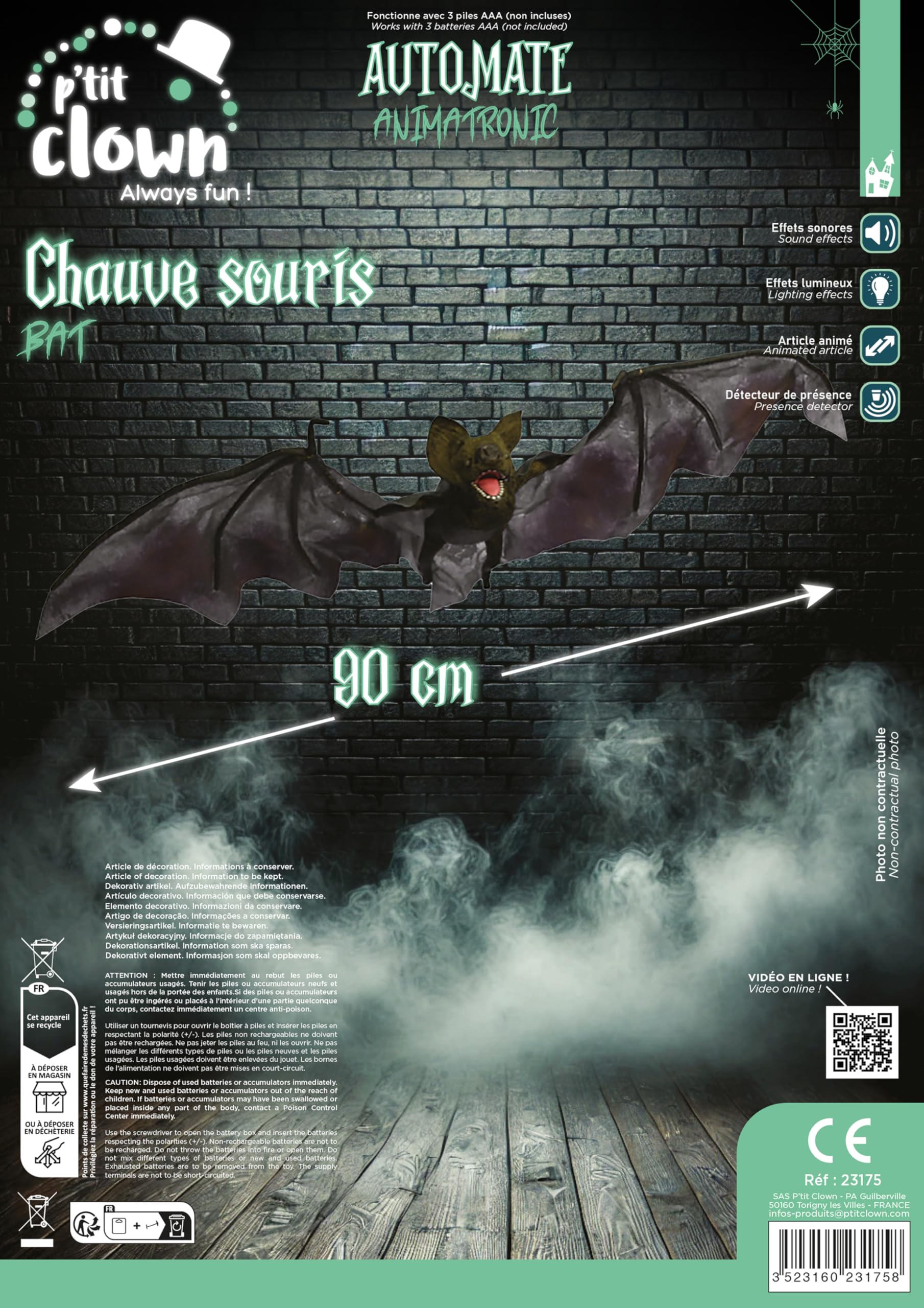 p-tit-clown-23175-halloween-fledermaus-animatronic-90-cm-mit-sound-und-licht image 2