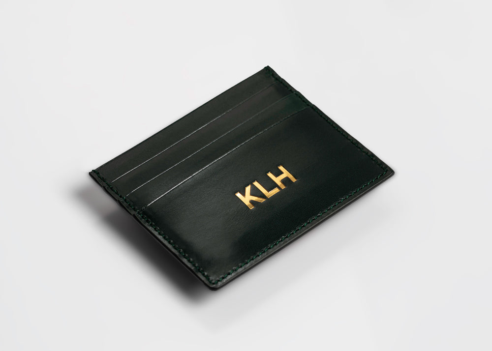 klh-kartenetui-aus-kalbsleder-dunkelgr-n-mit-goldpr-gung image 2
