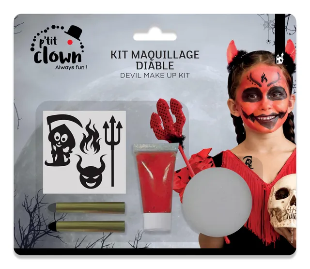 ptit-clown-make-up-set-teufel-f-r-kinder-halloween-kost-m-mit-aufklebern image 1