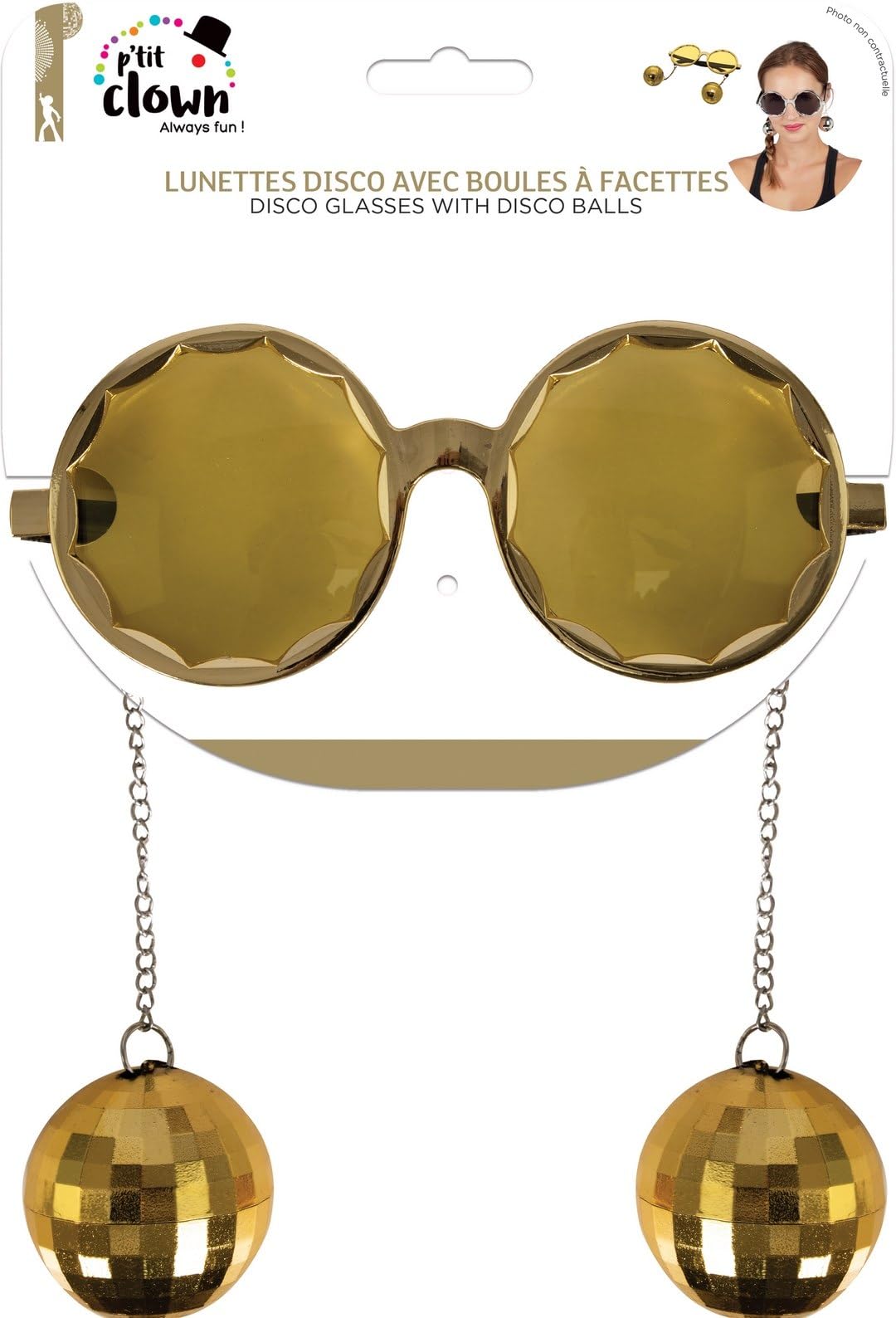 ptit-clown-35001-disco-brille-kunststoff-goldfarben-silberfarben-mit-disco-kugel image 7