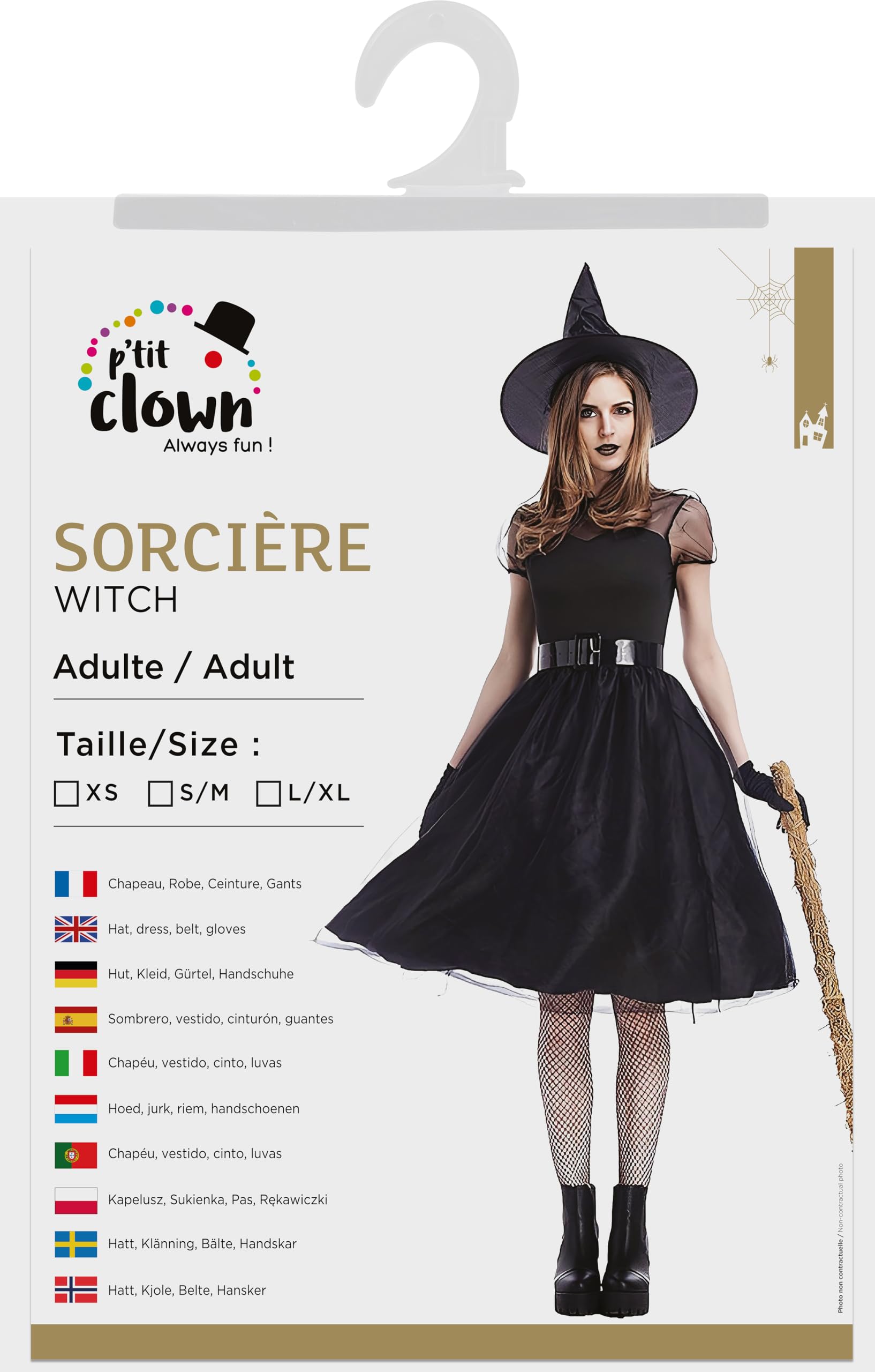 ptit-clown-hexenkost-m-damen-schwarz-gr-e-l-kleid-hut-und-handschuhe image 3