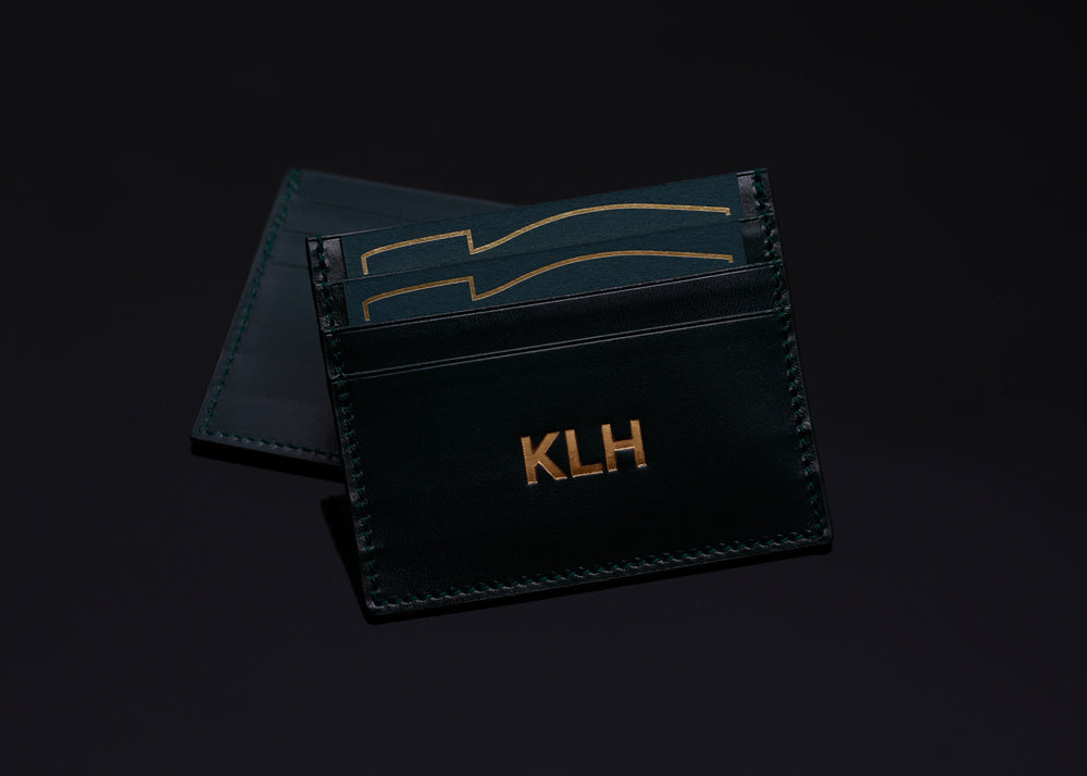 klh-kartenetui-aus-kalbsleder-dunkelgr-n-mit-goldpr-gung image 1