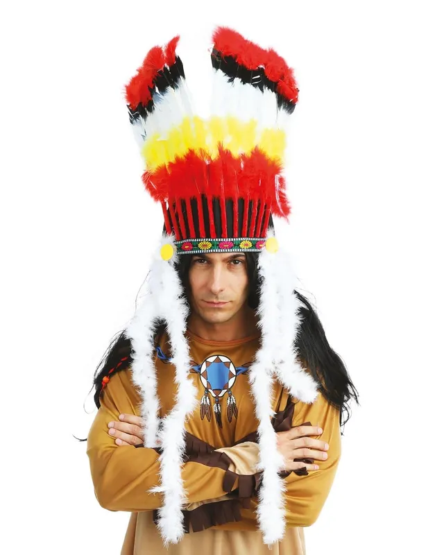 ptit-clown-indianer-kopfschmuck-rot-gelb-mit-marabouts-einheitsgr-e image 1