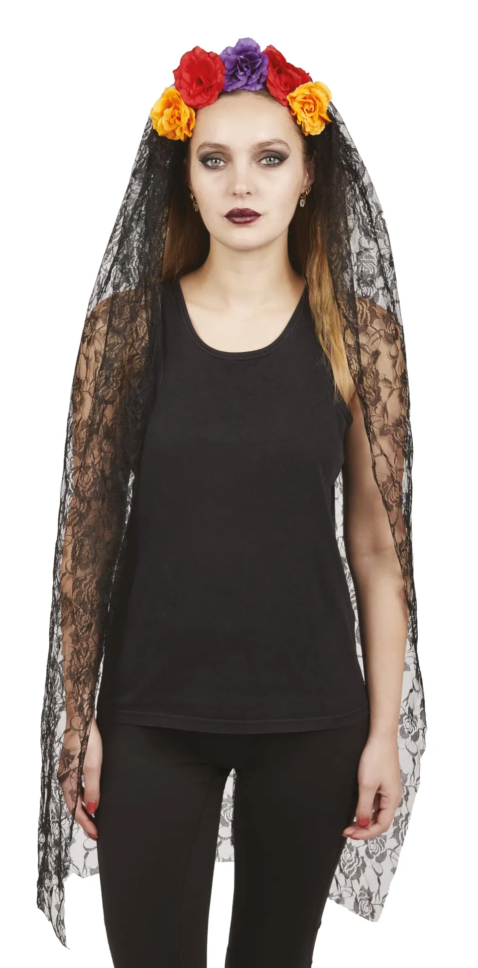 ptit-clown-haarreif-mit-blumen-und-schleier-120-cm-day-of-the-dead image 1