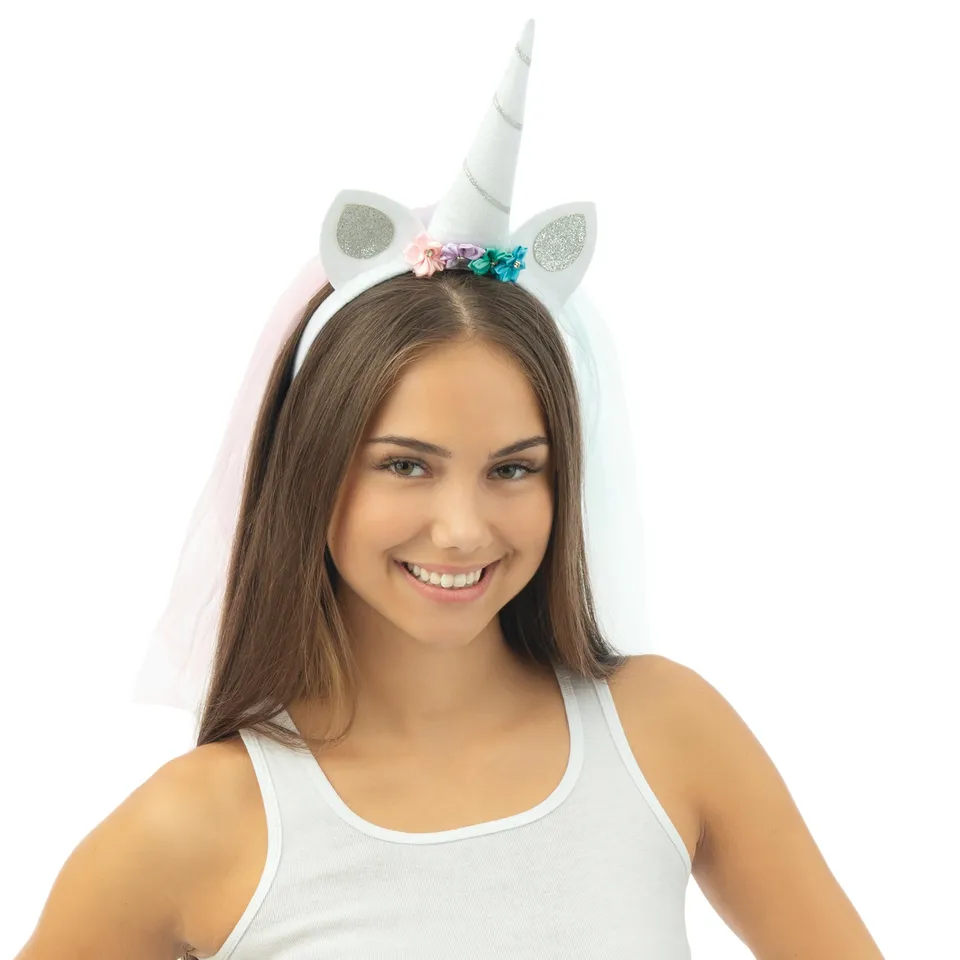 p-tit-clown-einhorn-haarreif-wei-mit-regenbogenschleier image 1