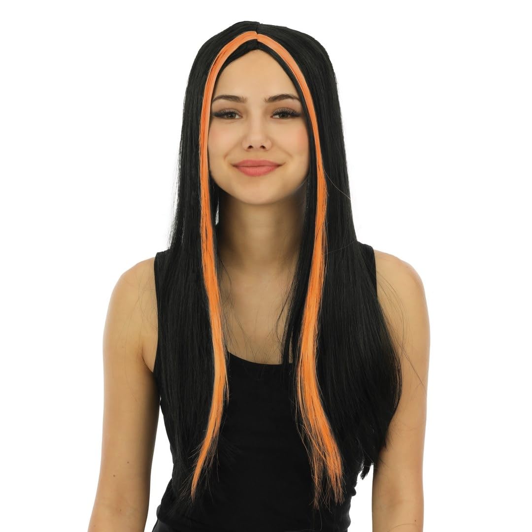 ptit-clown-11502-lange-hexenper-cke-schwarz-orange-damen-kunsthaar image 1