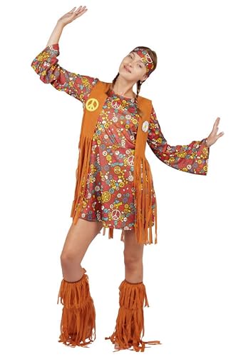 p-tit-clown-hippie-kost-m-damen-70er-flower-power-mit-kleid-weste-leggings-stirn image 8