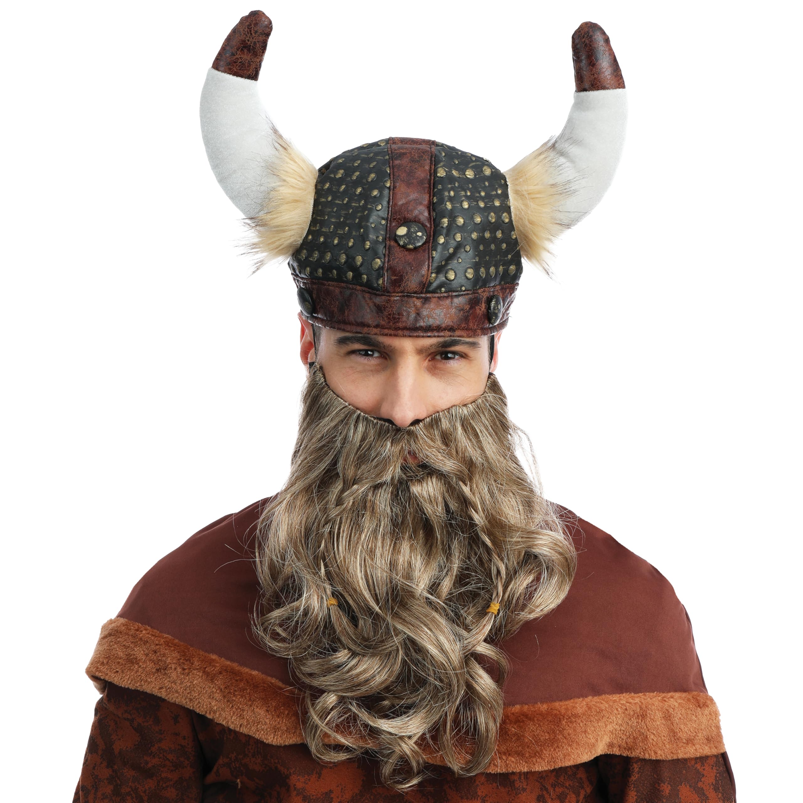 p-tit-clown-wikingerhelm-braun-kunstleder-mit-nieten-und-haaren-erwachsene image 2