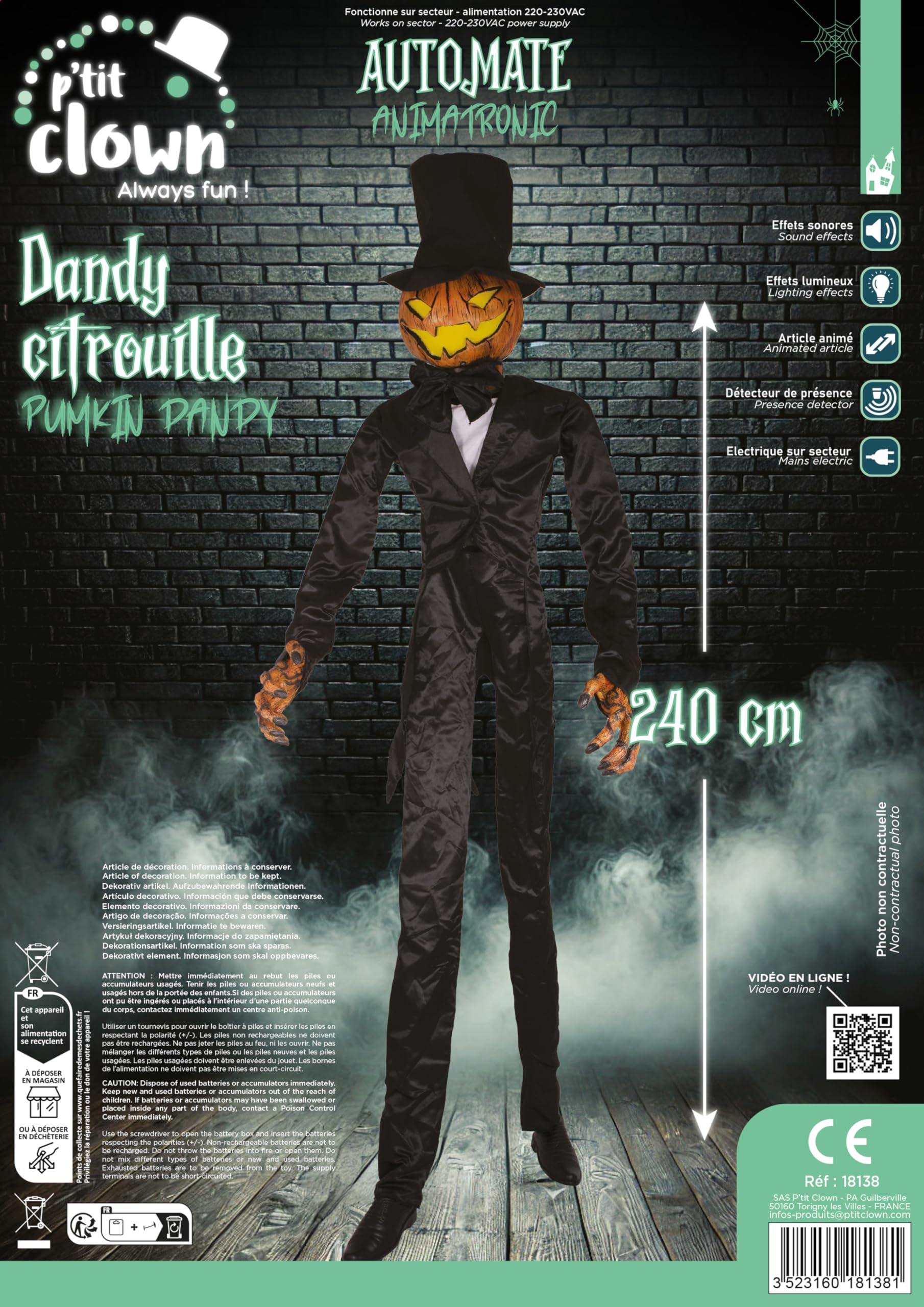 p-tit-clown-dandy-citrouille-k-rbis-dekofigur-animiert-2-40-m-mit-licht-und-ton image 3