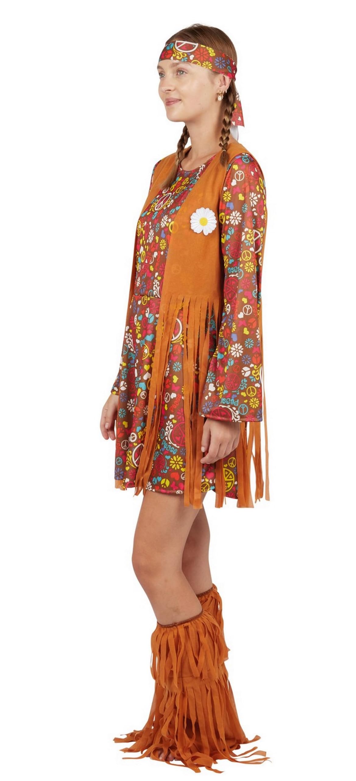 p-tit-clown-hippie-kost-m-damen-70er-flower-power-mit-kleid-weste-leggings-stirn image 2