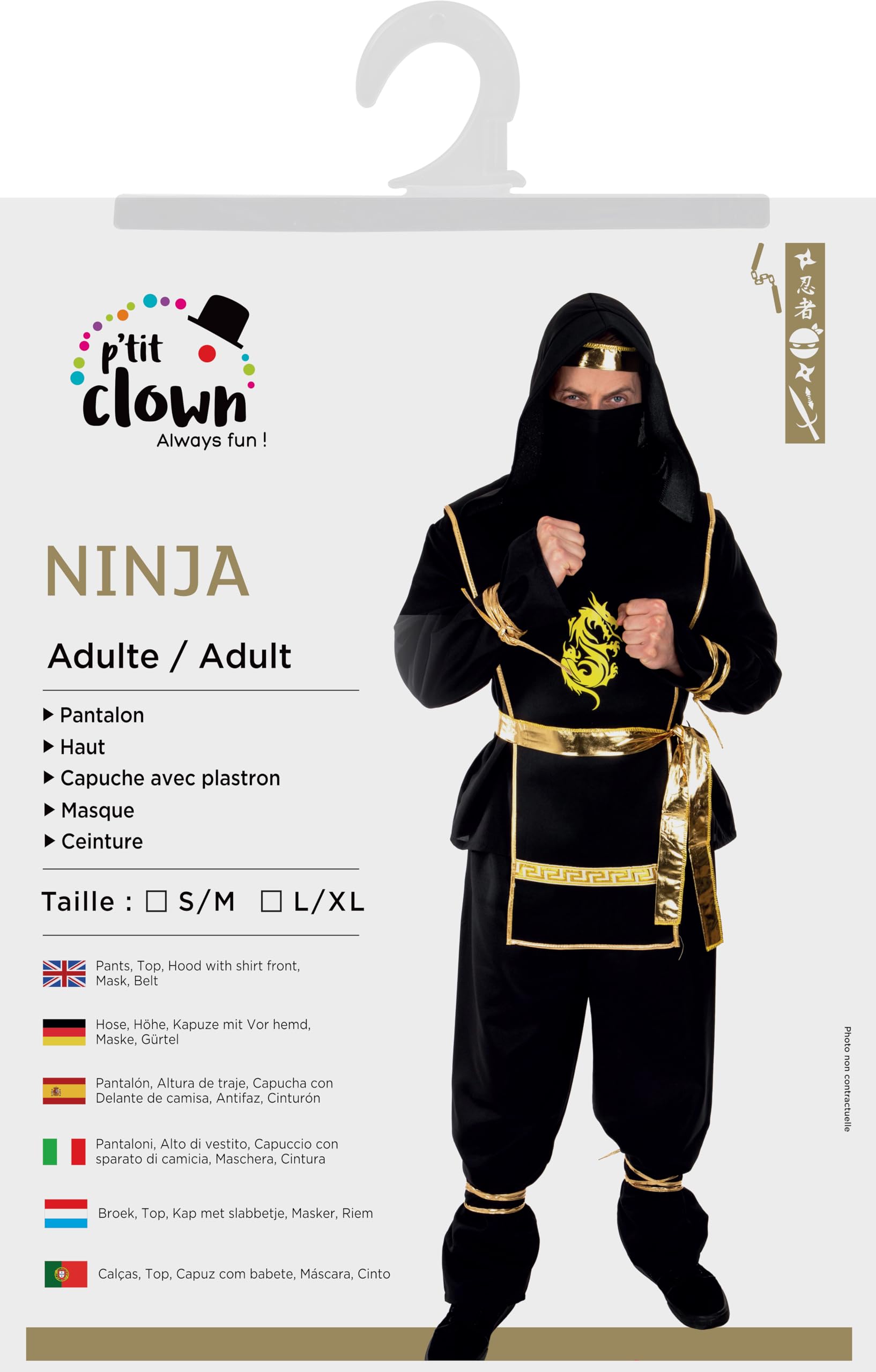 ptit-clown-ninja-kost-m-erwachsene-schwarz-gold-polyester image 5