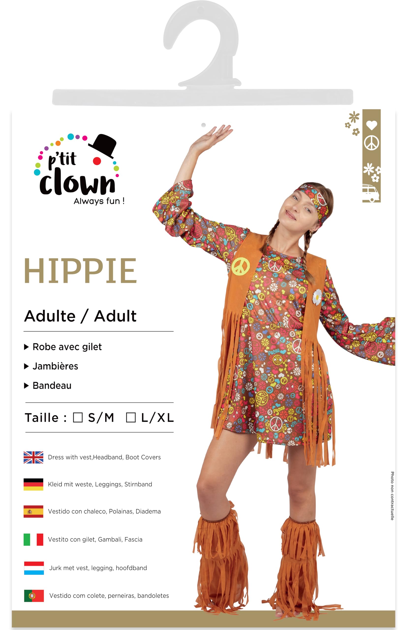 p-tit-clown-hippie-kost-m-damen-70er-flower-power-mit-kleid-weste-leggings-stirn image 6